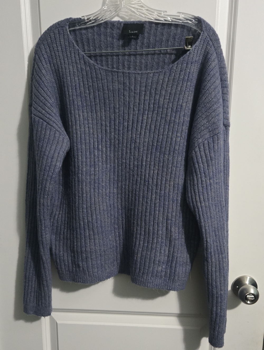 Lumiere Ribbed Crewneck Sweater in Heathered Blue